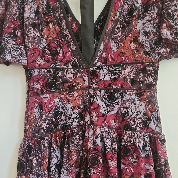 Free People Perfect Dream Black Berry Combo Elegant Floral V-Neck Dress - Picture 7 of 8